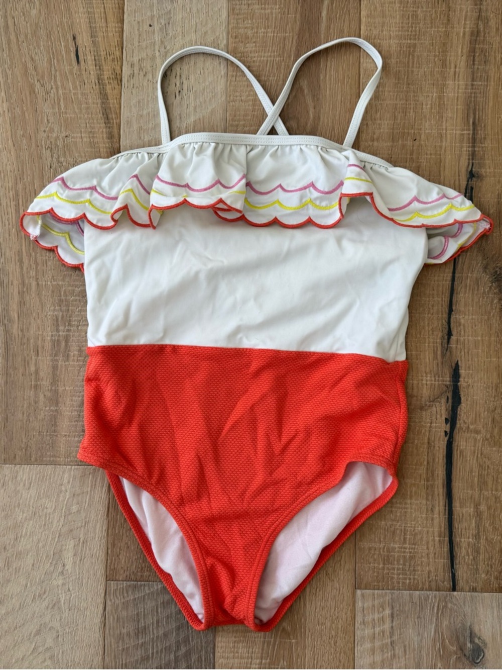 Janie and Jack White and Orange Ruffle One-Piece Swimsuit